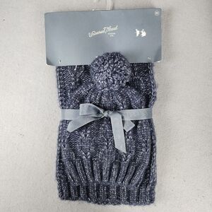 NWT Universal Thread Navy Blue Knit Beanie with Pom And Matching Scarf OS